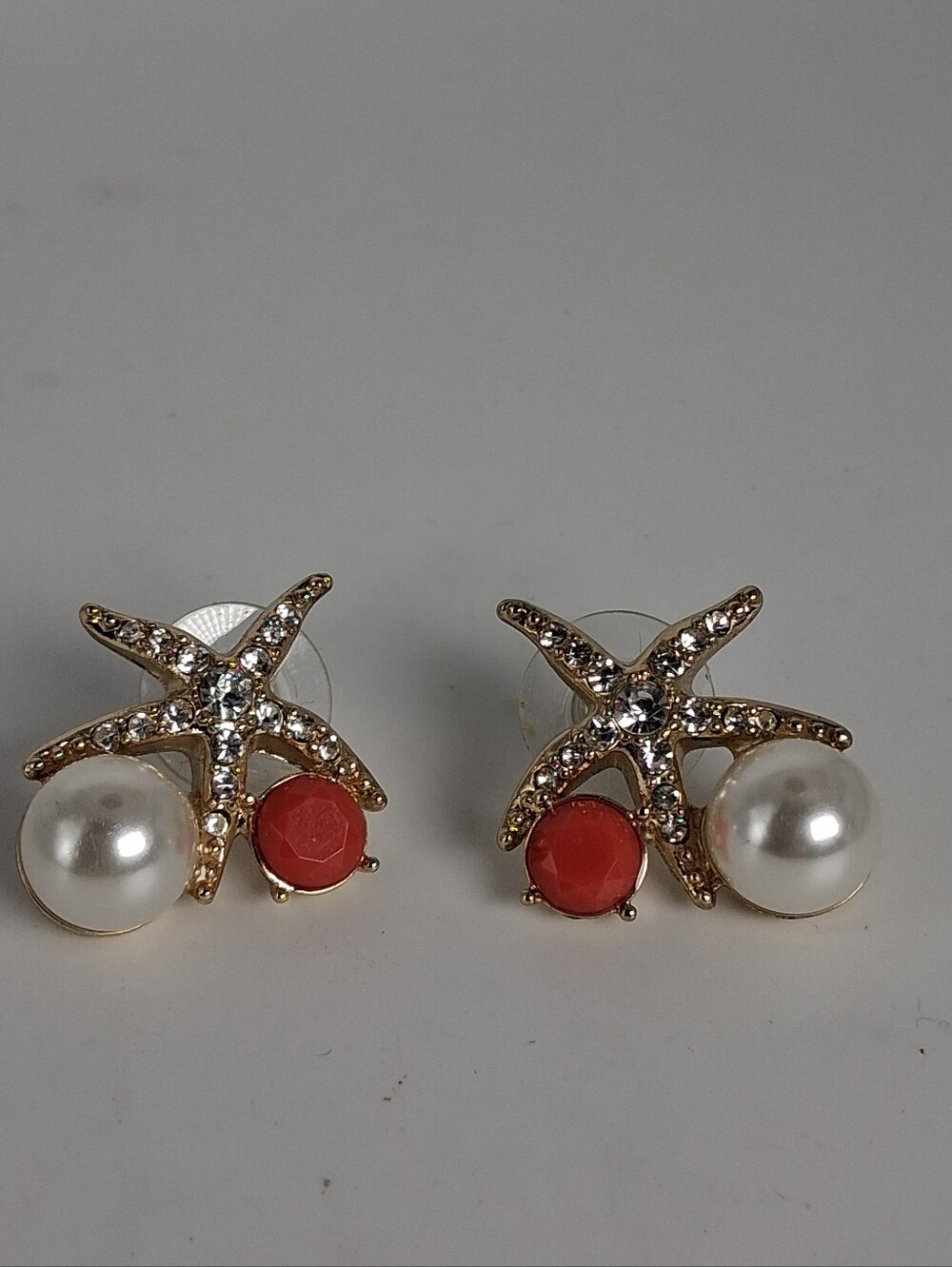 Gold Starfish Pearl and Coral Accent Stud Earrings for Women